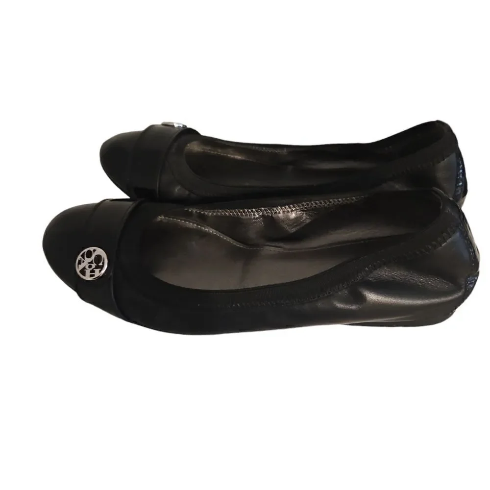 Coach Black Leather Streachable Elastic Slip On Ballet Flat Shoes 5